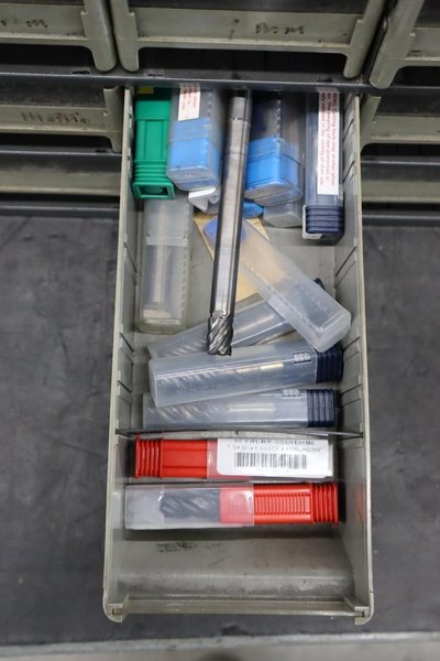 Multi-Drawer Cabinet (16) with Contents: Carbide End Mills, HSS Drills and More- Auction Item