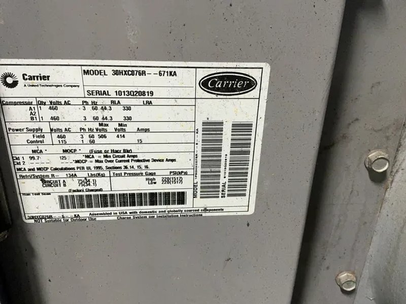 Carrier 30 Bar Water Cooled Chiller - 30hxc076r—661ka