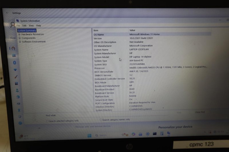 (4) Hewlett Packard Model 14-dq0055dx Laptop Computers, System info in photos.- Auction Item