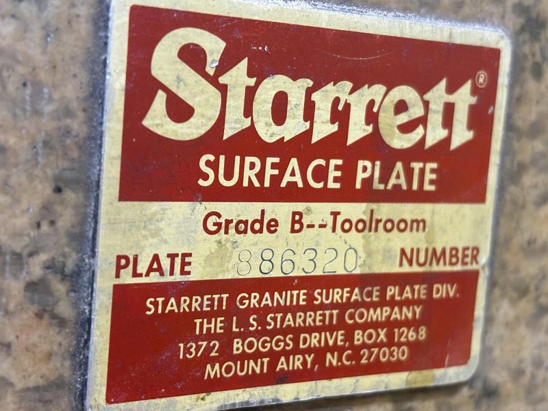 72" X 36" X 8" STARRETT GRADE B GRANITE SURFACE INSPECTION PLATE: STOCK #22037