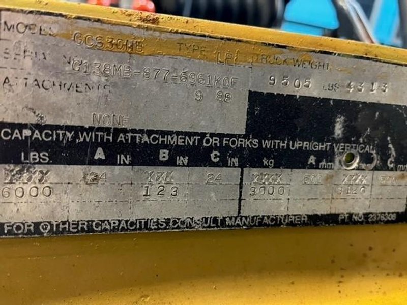 6,000 LBS CLARK FORK TRUCK MODEL GCS30MB #3360