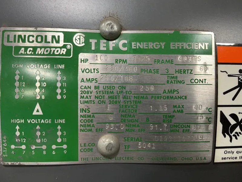 Lincoln Electric 100 Hp Motor