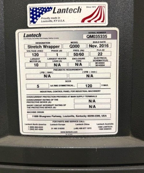LANTECH Q-300 SEMI-AUTOMATIC PALLET STRETCH WRAPPER