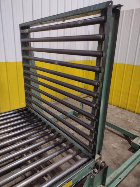 60" x 48" ROACH LIFT &amp; TILT UPENDER / TABLE WITH ROLLER CONVEYOR, 115 VOLT &amp; AIR: YOBRO #24709