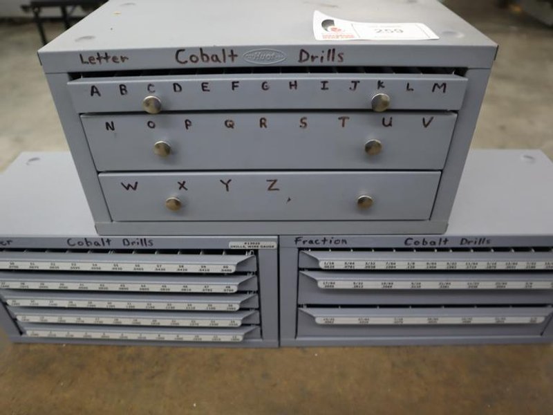 Huot Cobalt Drill Indexes (3pcs), Letter, Number, Fractional with Contents of Drills- Auction Item