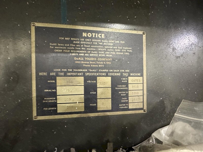 36" DOALL VERTICAL BAND SAW MODEL # V-36 BAND:  STOCK #77638