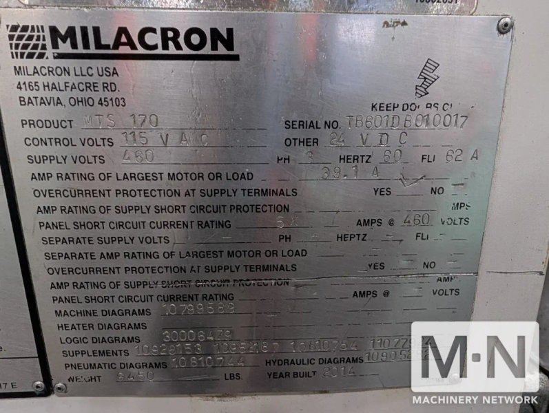 170 TON 15.8 OZ CINCINNATI MILACRON MAGNA T SERVO 170 INJECTION MOLDING MFG 2014
