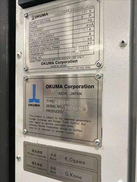 2017 OKUMA LB3000EXII-MYW/450 CNC Turning Center with SubSpindle Live Milling and Y Axis