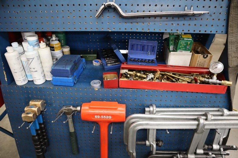 Portable Tool Rack with: Clamps, Hand Tools, Lifting Straps, Chains, Eye-Bolts, Hooks- Auction Item