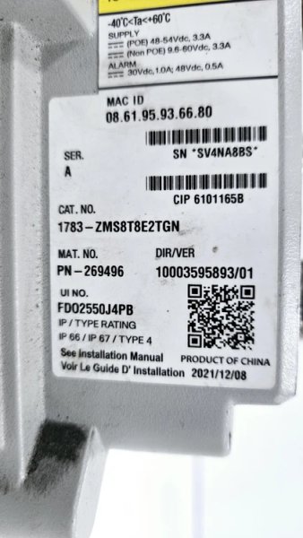 ALLEN BRADLEY 1783-ZMS8T8E2TGN PLC ARMORSTRATIX 5700 SWITCH USED