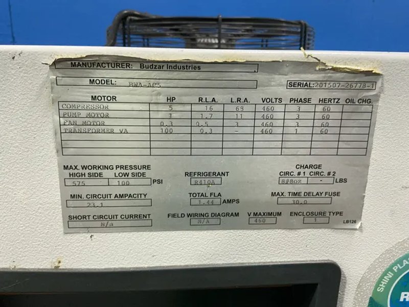 Budzar Industries 575 Psi Industrial Water Chiller - Bwa-ac5