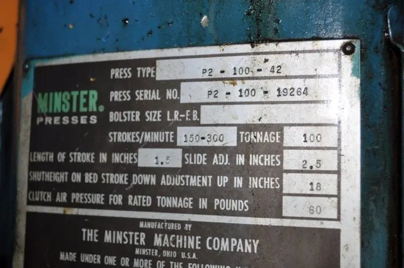 MINSTER 100 TON SSDC PRESS, STOCK# 13612J