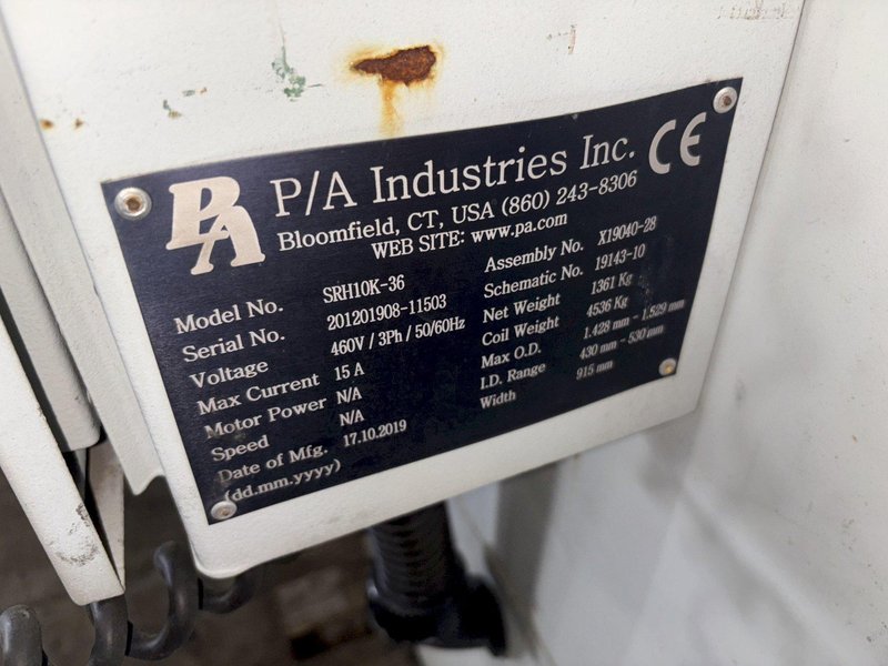 10,000 LB X 36” PA INDUSTRIES MODEL #SRH10K-36 PULL OFF UNCOILER COIL REEL NEW 2019: STOCK #22959