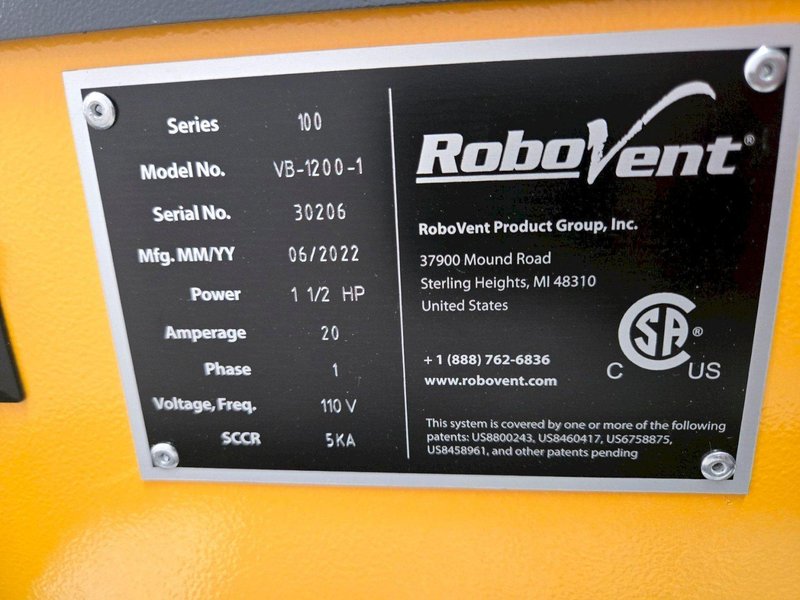 2022 ROBOVENT VB-1200-1 FUME EXTRACTOR NEW