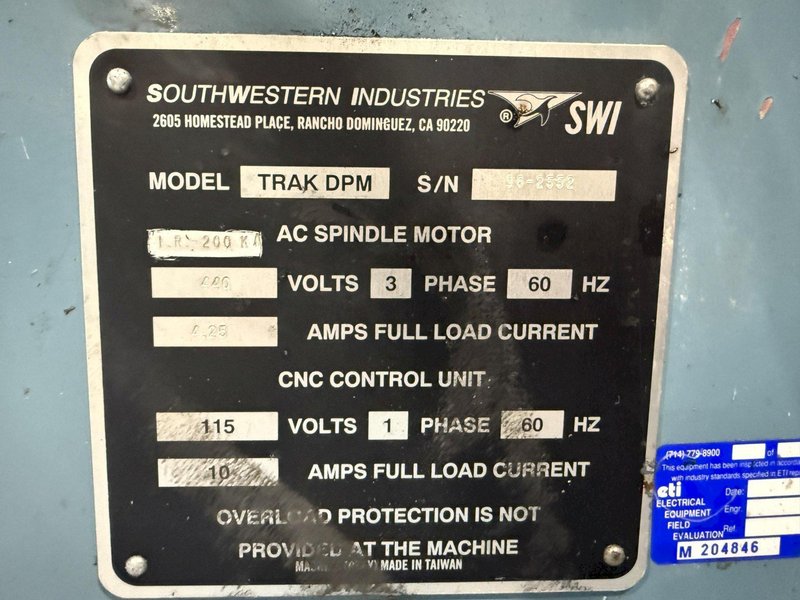 Used Southwestern Industries SWI TRAK DPM 3-Axis CNC Bed Mill For Sale