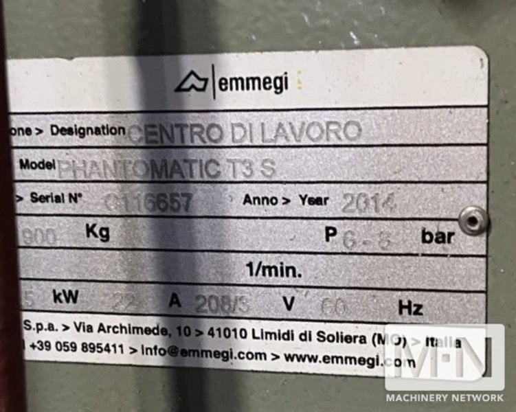 Emmegi Phantomatic T3 Star CNC Vertical Machining Center, 2014