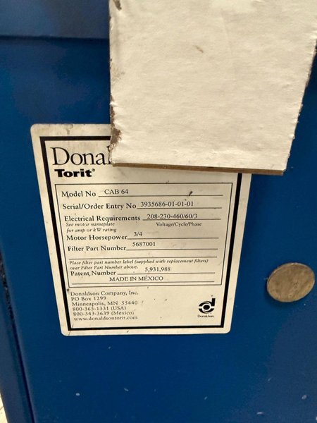 DONALDSON TORIT CAB64 DUST COLLECTOR WITH DRYFLO USED
