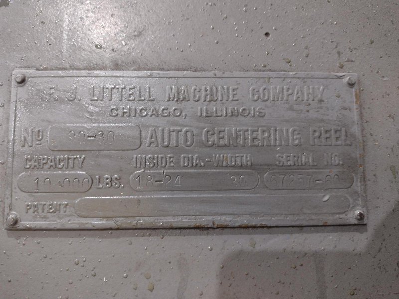 10,000 LBS X 30" LITTEL MODEL #90-30 PULL OFF COIL REEL UNCOILER: YOBRO #23896