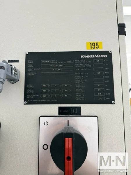 110 TON 3.2 / 2.4 OZ KRAUSS MAFFEI MODEL KM110-220-160 CZ 2-COLOR INJECTION MOLDING MACHINE MFG 2004
