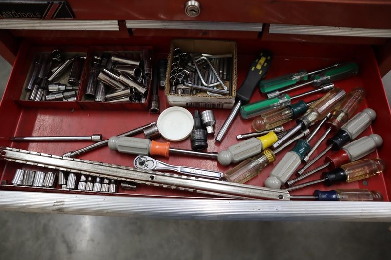 Portable Tool Rack with: Clamps, Hand Tools, Lifting Straps, Chains, Eye-Bolts, Hooks- Auction Item