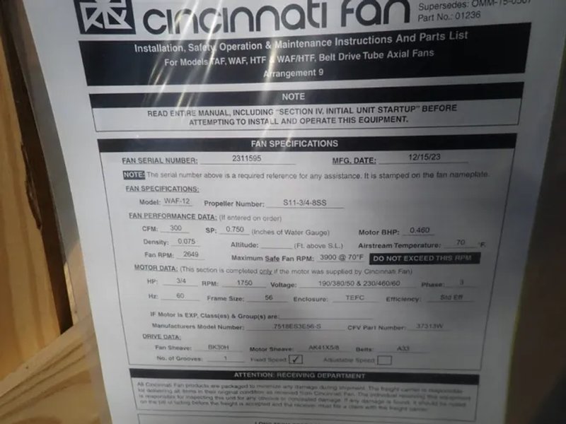 Cincinnati 12" Fan - Waf-12