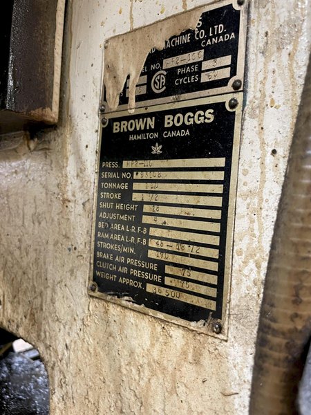 110 TON BROWN &amp; BOGGS MODEL HP2-110 SRAIGHT SIDE PRESS: STOCK #15350