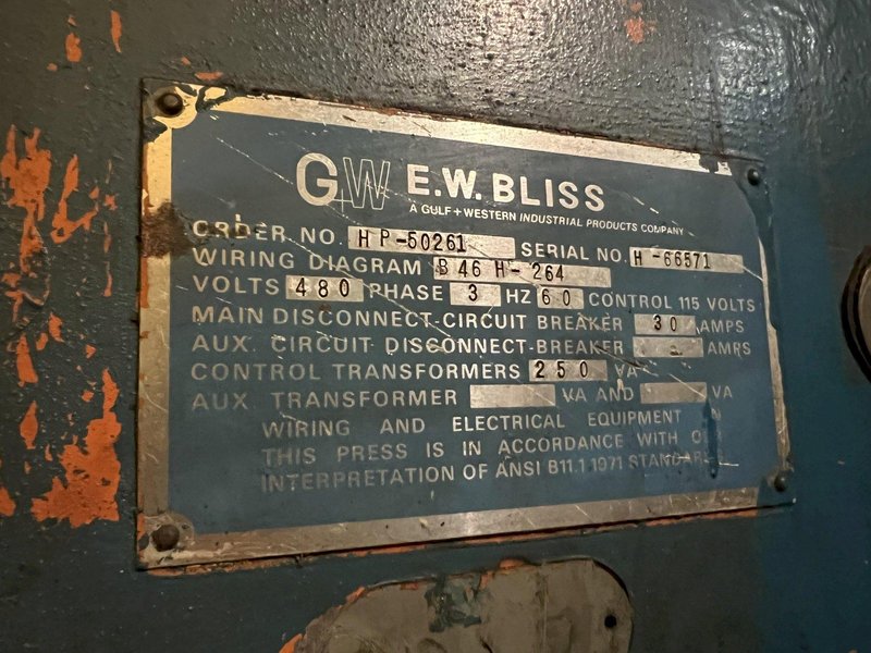 110 TON BLISS MODEL #C-110 OBI PRESS, 6" STROKE: STOCK #13582