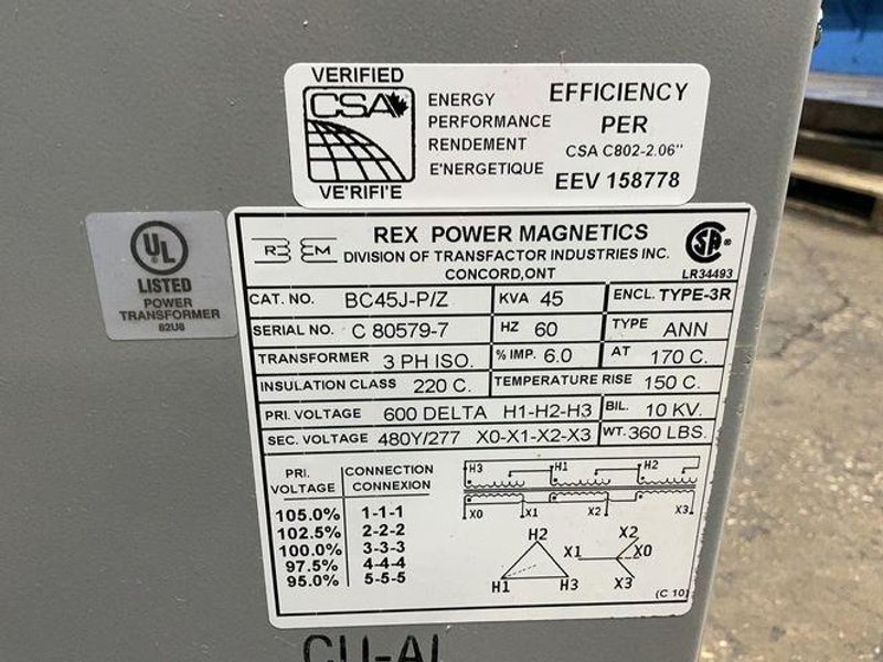 Rex Power Magnetics 45 Kva Transformer - Bc45j-p/z