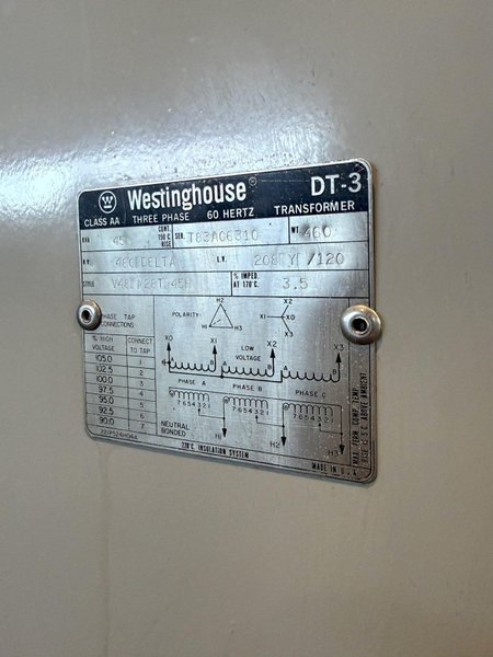 45 KVA WESTINGHOUSE DT-3 TRANSFORMER. STOCK # 1084526