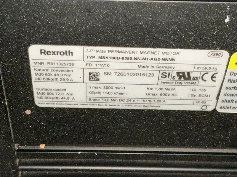 Rexroth 3000rpm Servo Motor - Msk100d-0350-nn-m1-ag2-nnnn