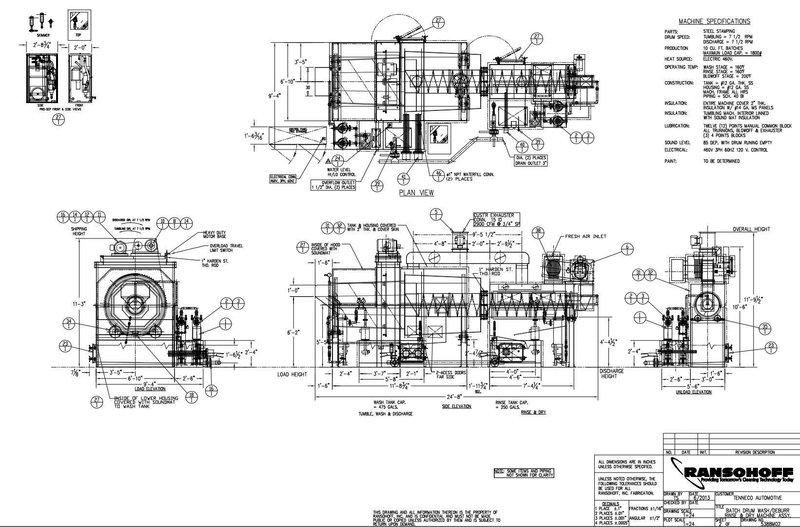 48" X 3-STAGE RANSOHOFF ROTARY DRUM BATCH AUTOMATIC PARTS DEBURR &amp; WASHER SYSTEM, NEW 2013: YOBRO #24300