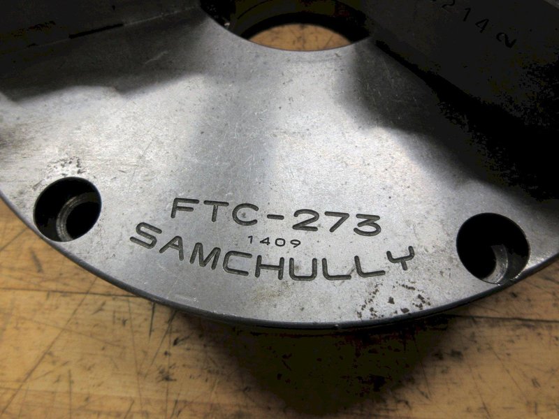 Samchully FTC-273 Manual Lathe Chuck: 11", 3 Jaw, 3.5" Thru Hole, Self-Centering Front Mounting, 2500 Max RPM- Auction Item