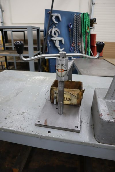 Arbor Press, E-Z Tapper and Bench Vise on Steel Table- Auction Item