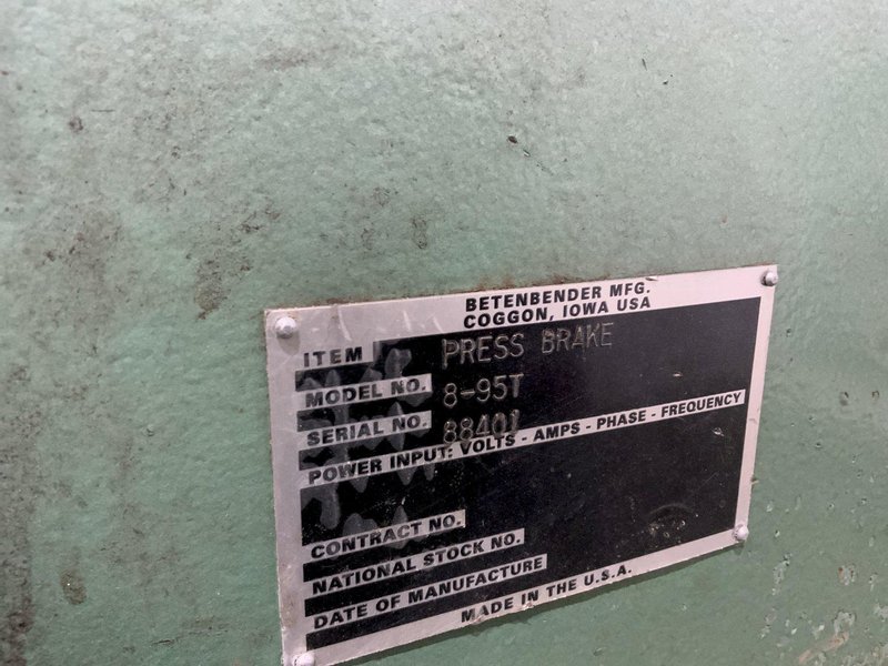 95 TON X 8' BETENBENDER HYDRAULIC PRESS BRAKE: STOCK #80833