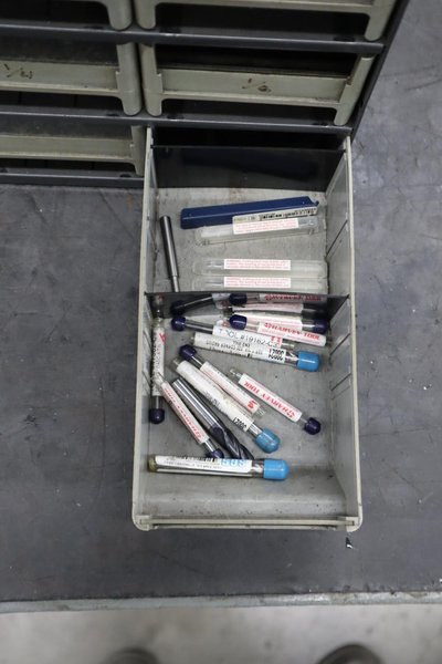 Multi-Drawer Cabinet (16) with Contents: Carbide End Mills, HSS Drills and More- Auction Item