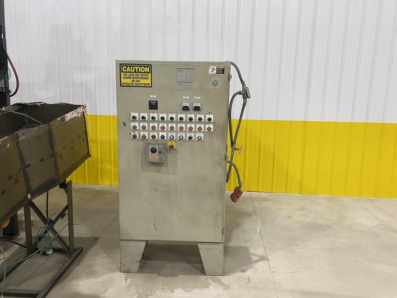 10 HP X 36" X 13"  ROSLER MODEL #JDBC-11/2 CONTINUOUS BARRELL BLASTING / AUTOMATIC PARTS DEBURRING MACHINE: STOCK #19436