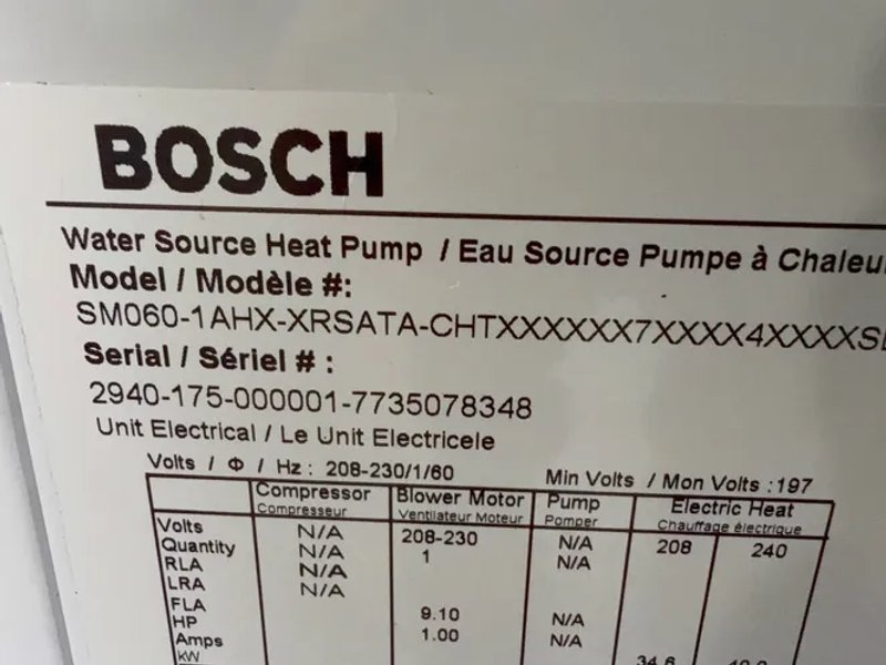 Bosch Water Source Heat Pump - Sm060-1ahx-xrsata-chtx