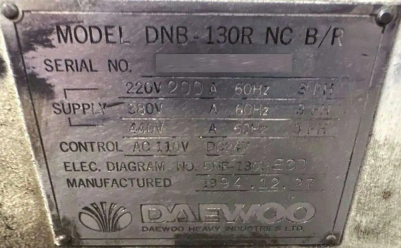 Daewoo DNB-130R CNC Horizontal Table Type Boring Mill
