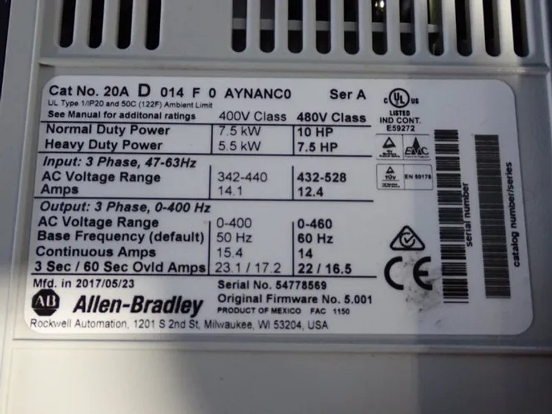 Allen Bradley  10 Hp Series A Powerflex70 - 20ad014fa0ynanc0