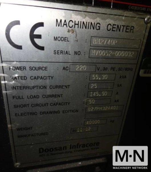 Doosan BM 2740P High Speed CNC Bridge Mill, 2011