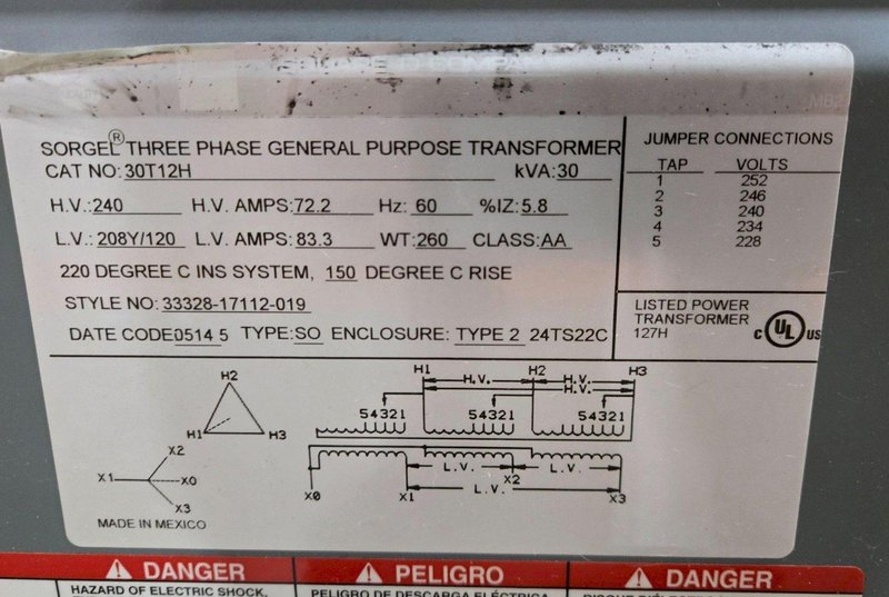 SQUARE D SORGEL 30KVA TRANSFORMER USED