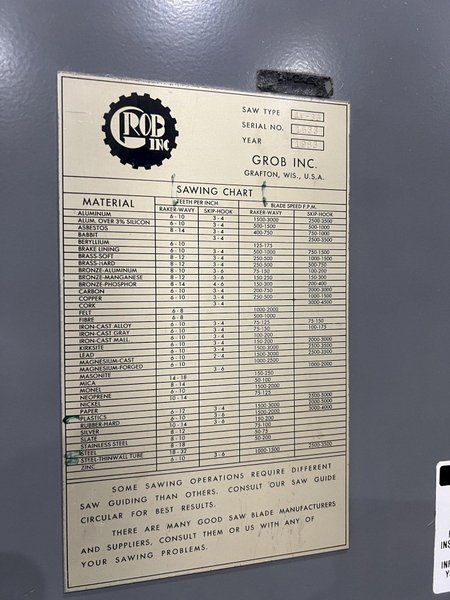 36" GROB MODEL #4V-36 VERTICAL BAND SAW: STOCK 19834