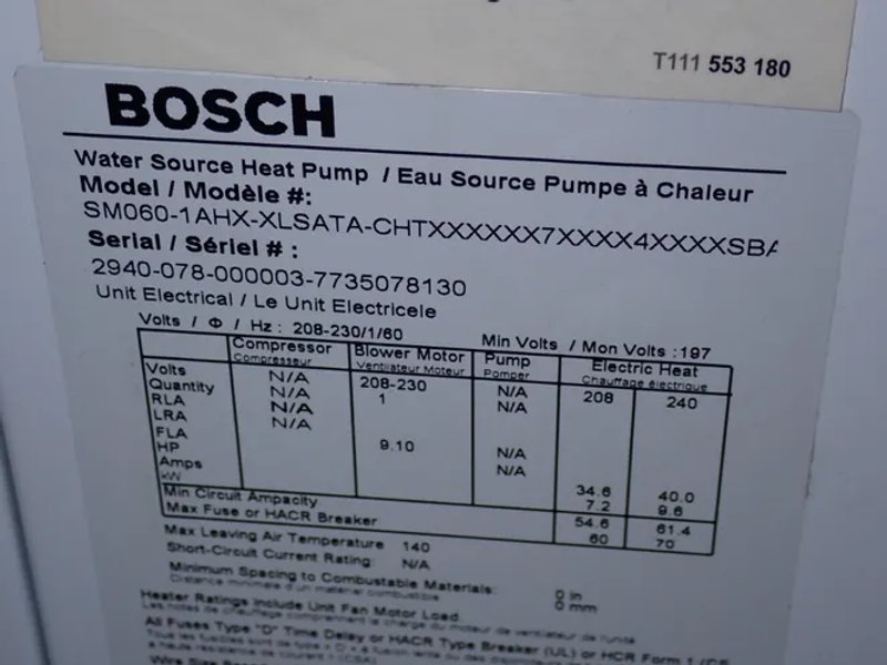 Bosch Water Source Heat Pump - Sm060-1ahx-xlsata-chtx