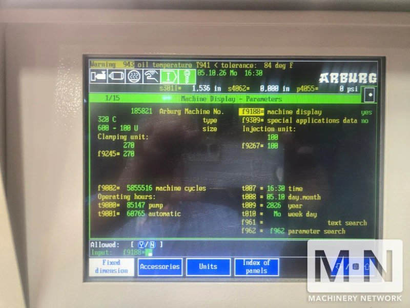 66 TON 2.1 OZ ARBURG MODEL 320C-600-100 U INJECTION MOLDING MACHINE MFG 2001