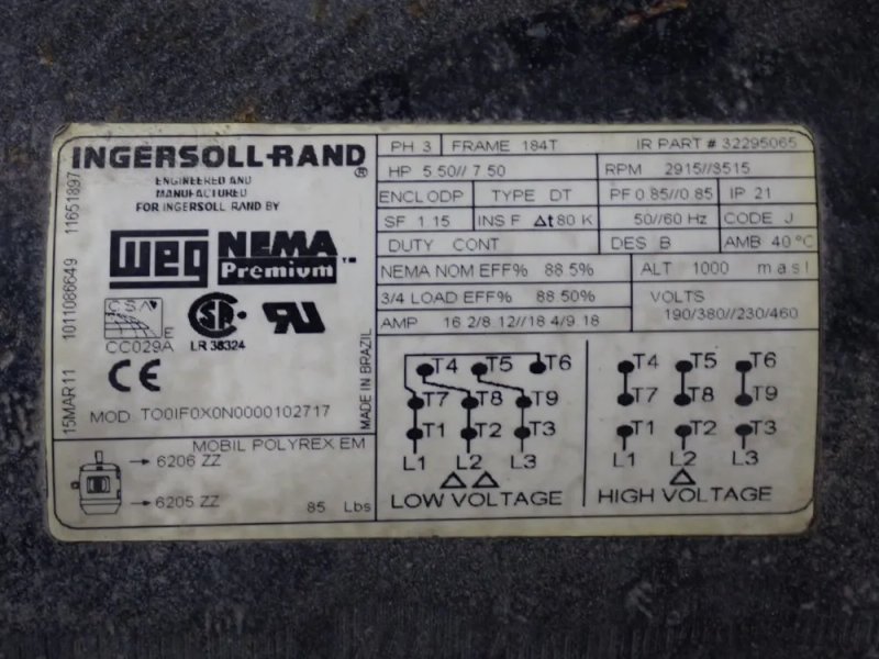 Ingersoll Rand (2) 5.5//7.5 Hp Air Compressor - 2475