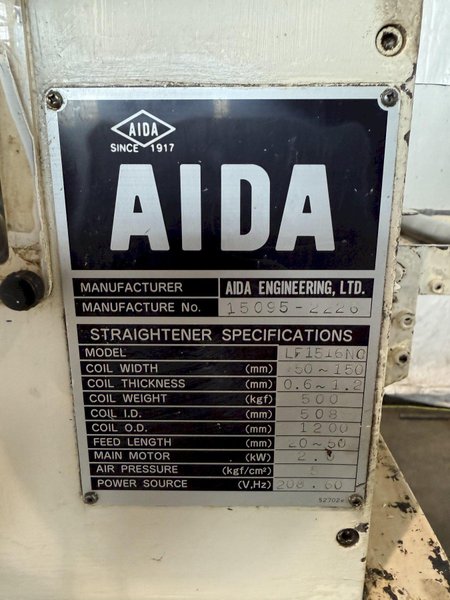 1,100 Lb. x 6" x .05" AIDA SERVO FEEDLINE W/ DUAL UNCOILER. STOCK # 0130225.