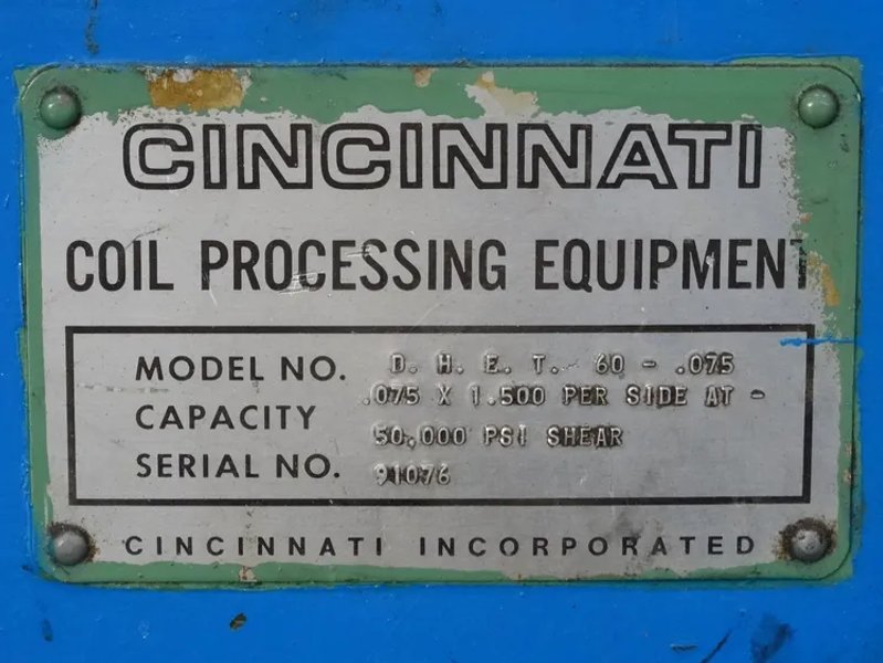 CINCINNATI 20,000LB X 60" X .075" CTL LINE, STOCK# 13690T