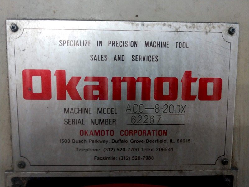 8" X 20" OKAMOTO MODEL ACC-820DX 3 AXIS HORIZONTAL SURFACE HYDRAULIC GRINDER