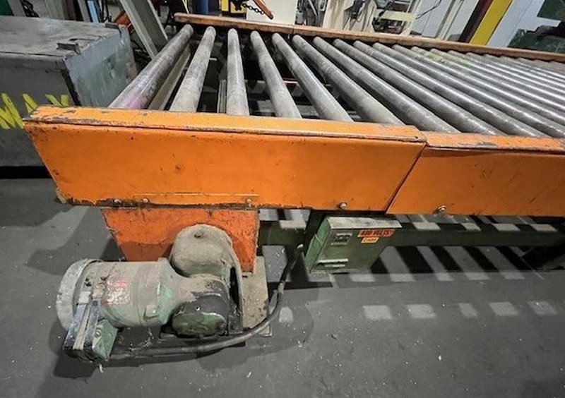 72" X 136"  PROGRESSIVE POWERED ROLLER STACKER CONVEYOR WITH 72" X 156" POWERED ROLLER RUN OUT CONVEYOR STOCK# 3896