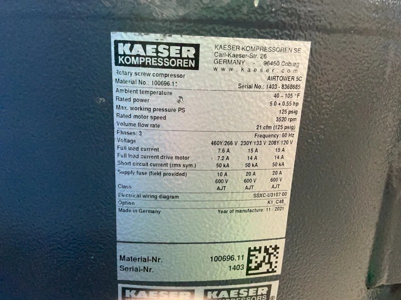 Kaeser 5.4 Hp  Rotary Screw Compressor  - Airtower 5c